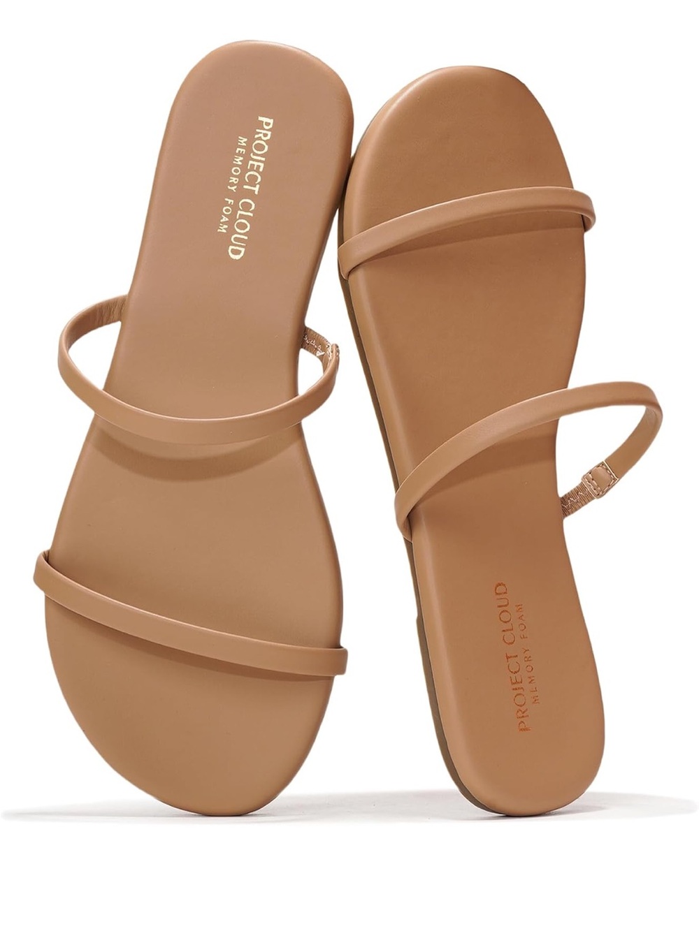 Project Cloud Nude Tan Strappy Slide Sandals
